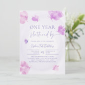 Butterfly Fluttered door Paarse Roze 1e Verjaardag Kaart (Staand voorkant)