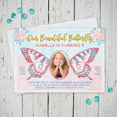 Butterfly Foto Girls Cute Kind Pink Birthday Party Kaart