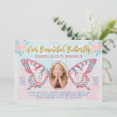 Butterfly Foto Girls Cute Kind Pink Birthday Party Kaart (Staand voorkant)