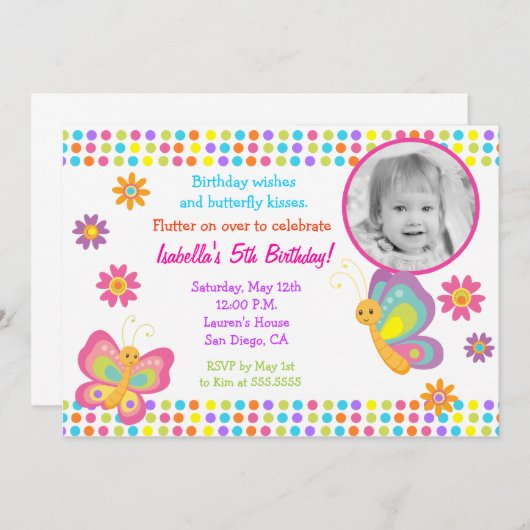 Butterfly Fotodag Uitnodiging (Voorkant / Achterkant)