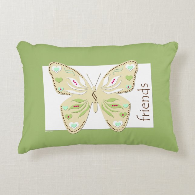 Butterfly Friends Accent Pillow avocado en beige Kussen (Voorkant)