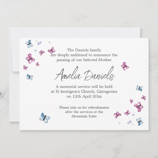  Butterfly Funeral Announcement Kaart (Voorkant)