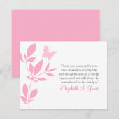Butterfly Funeral Hartelijk dank Nota roze Bedankkaart (Voorkant / Achterkant)