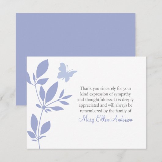 Butterfly Funeral Note Card Flat Bereavement Note Bedankkaart (Voorkant / Achterkant)