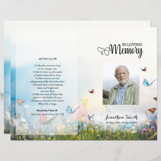 Butterfly Funeral Program sjabloon (Voorkant / Achterkant)