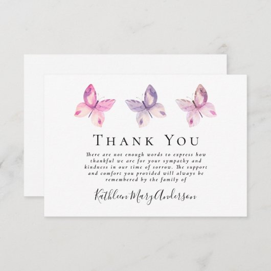 Butterfly Funeral Sympathie Bedankkaart (Voorkant / Achterkant)