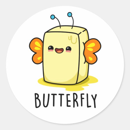 Butterfly Funny Butter met Wings Pun Ronde Sticker (Voorkant)