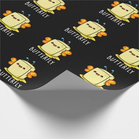 Butterfly Funny Butter With Wings Pun Dark BG Cadeaupapier (Hoek)