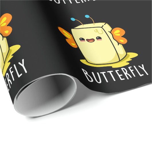 Butterfly Funny Butter With Wings Pun Dark BG Cadeaupapier (Rol Hoek)