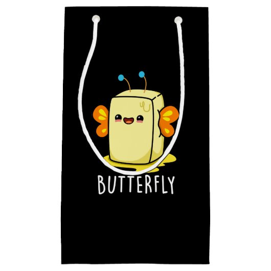 Butterfly Funny Butter With Wings Pun Dark BG Klein Cadeauzakje (Voorkant)