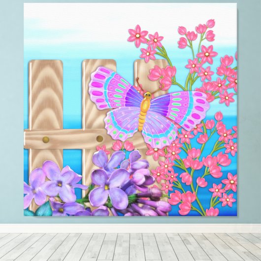 Butterfly Garden 3D Whimsey Canvas Afdruk (Insitu (Houten vloer))