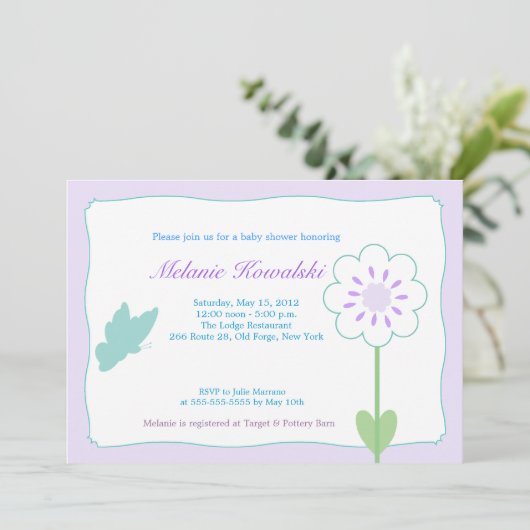 Butterfly Garden 5x7 Baby shower Uitnodiging (Staand voorkant)
