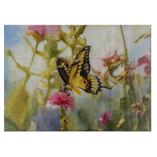 Butterfly Garden Art Glass Cutting Board Snijplank (Voorkant)