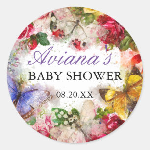 Butterfly Garden Baby shower Envelope Seal Ronde Sticker