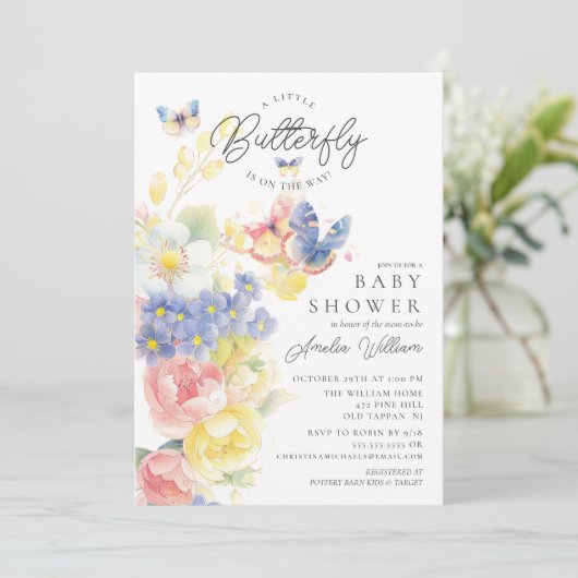 Butterfly Garden Baby shower Invitation Kaart (Staand voorkant)