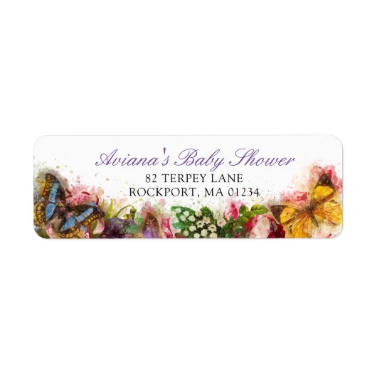 Butterfly Garden Baby shower Return Address Etiket (Voorkant)