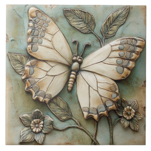 Butterfly Garden Botanical Faux Relief Tegeltje