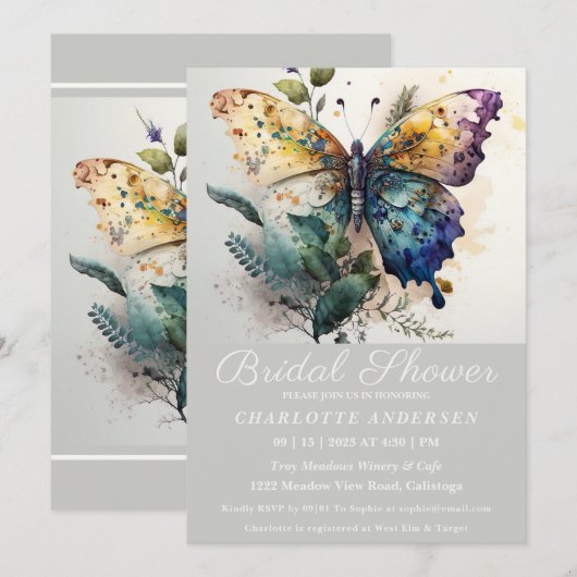  butterfly Garden Bridal Shower Kaart (Voorkant / Achterkant)