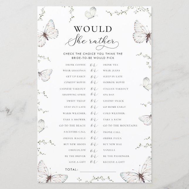 Butterfly Garden Bridal Would She Rather Game (Voorkant)