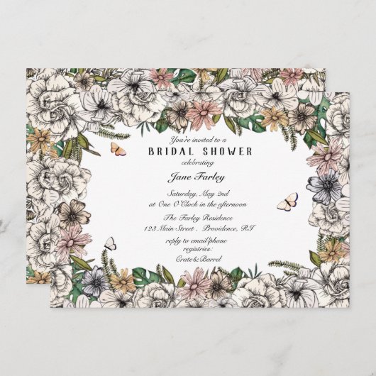 Butterfly Garden Bruids Douche Uitnodiging (Voorkant / Achterkant)