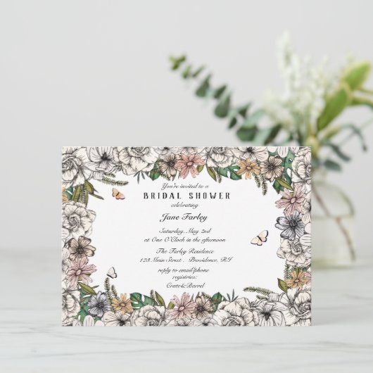 Butterfly Garden Bruids Douche Uitnodiging (Staand voorkant)