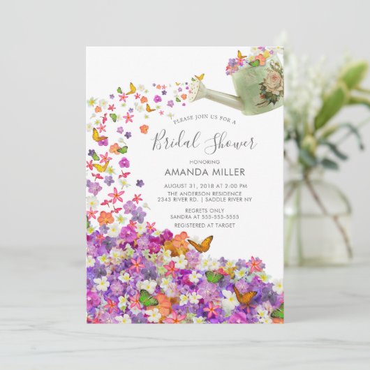Butterfly Garden Bruids Douche Uitnodiging (Staand voorkant)