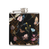 Butterfly Garden Bruiloft Zwart Heupfles (Voorkant)