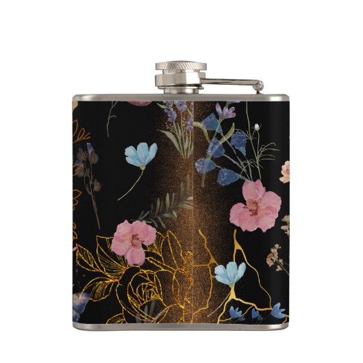 Butterfly Garden Bruiloft Zwart Heupfles (Achterkant)