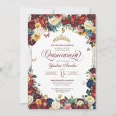 Butterfly Garden Burgundy Royal Floral Quinceanera Kaart (Voorkant)