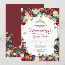 Butterfly Garden Burgundy Royal Floral Quinceanera