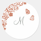 Butterfly Garden Dusty Peach Stripe Monogram Ronde Sticker (Voorkant)