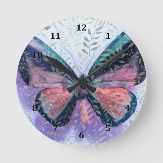 Butterfly Garden Fantasy Clock Ronde Klok (Voorkant)