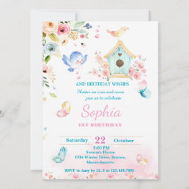 butterfly garden first birthday invitation kaart