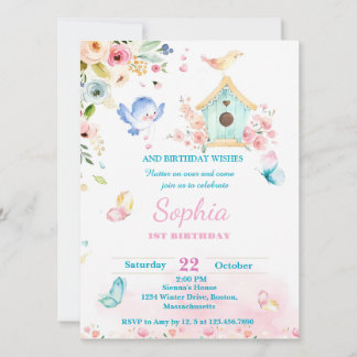 butterfly garden first birthday invitation kaart