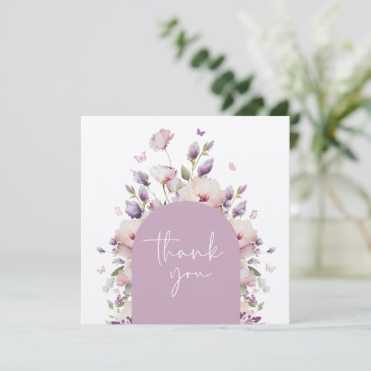 Butterfly Garden Floral Baby shower Dank u Bedankkaart (Staand voorkant)