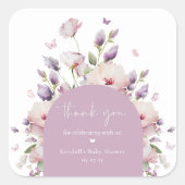 Butterfly Garden Floral Baby shower Dank u Vierkante Sticker (Voorkant)