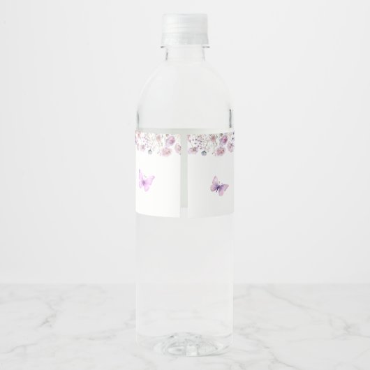 Butterfly Garden Floral Baby shower Waterfles Etiket (Achterkant)