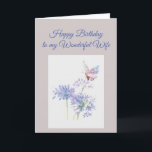 Butterfly Garden Flower Birthday Special Wife Kaart<br><div class="desc">Blue Garden Flower and Butterfly bird Birthday Special Wife Art for the wife who loves flowers,  gardening or nature</div>