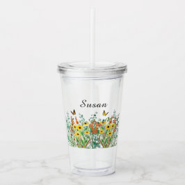 Butterfly Garden Flowers gepersonaliseerd Acryl Drinkbeker