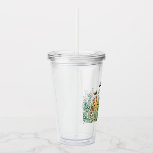 Butterfly Garden Flowers gepersonaliseerd Acryl Drinkbeker (Rechts)