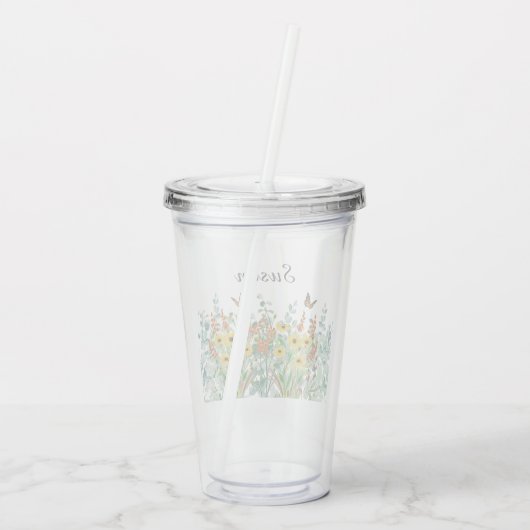 Butterfly Garden Flowers gepersonaliseerd Acryl Drinkbeker (Achterkant)