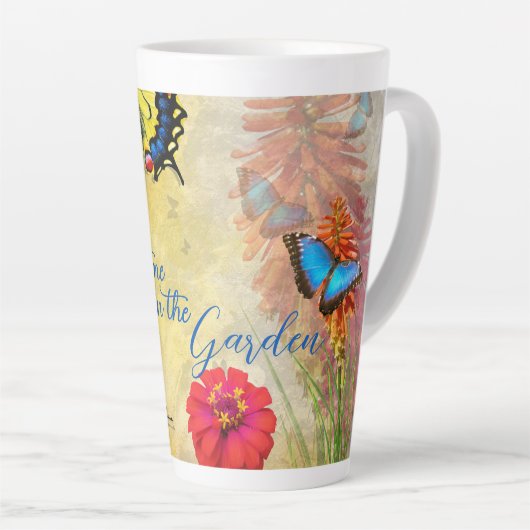 Butterfly Garden Gezegde Tall Latte Mok (Rechterhoek)