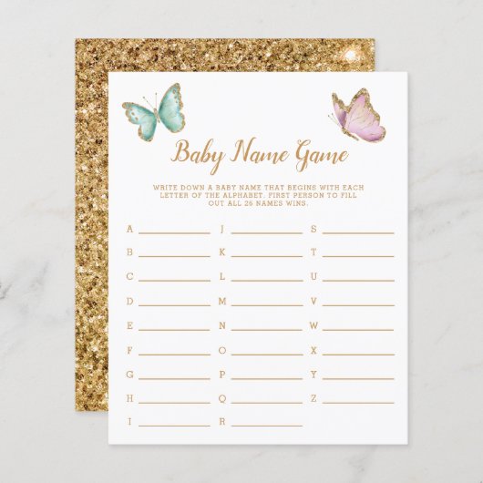 Butterfly Garden Gold Baby Name Shower Game (Voorkant / Achterkant)