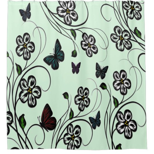 Butterfly Garden Green Douchegordijn (Voorkant)
