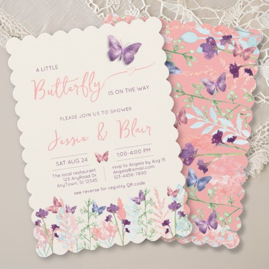 Butterfly Garden Pastel Peach Lavendel Baby shower Kaart