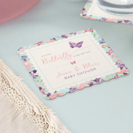 Butterfly Garden Pastel Wildflower Baby shower Kartonnen Onderzetters