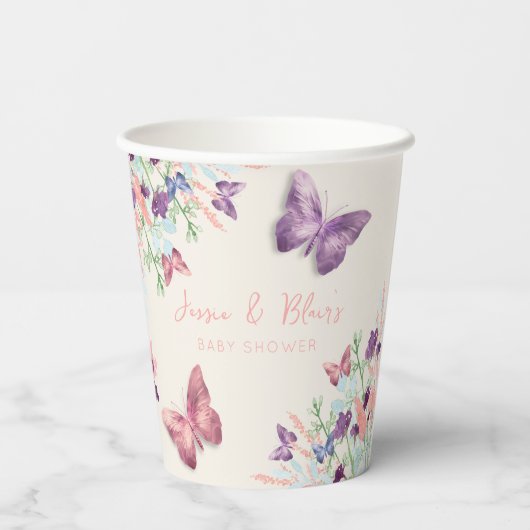 Butterfly Garden Pastel Wildflower Baby shower Papieren Bekers (Achterkant)