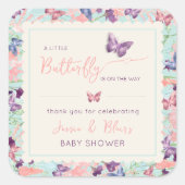 Butterfly Garden Pastel Wildflower Baby shower Vierkante Sticker (Voorkant)