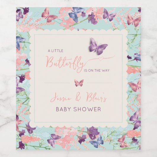 Butterfly Garden Pastel Wildflower Baby shower Wijn Etiket (Enkel label)