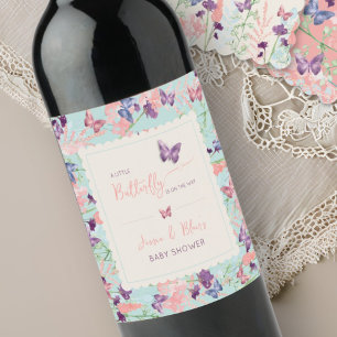 Butterfly Garden Pastel Wildflower Baby shower Wijn Etiket